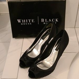 White House Black Market satin peep toe heels